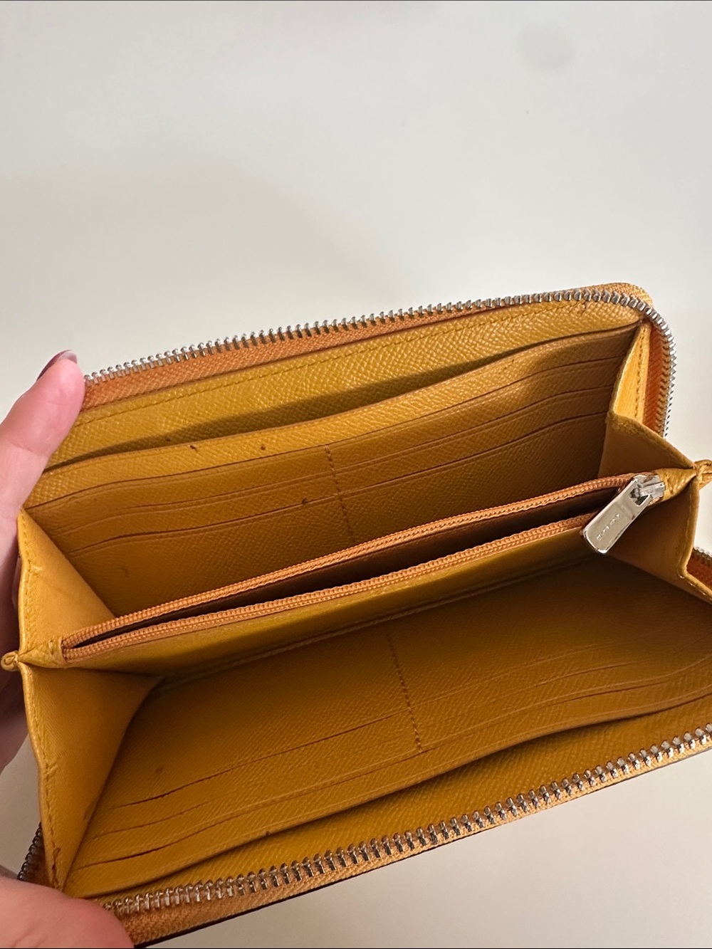 Coach Pebbled Leather Zip Wallet in Mustard - Picture 2 of 4